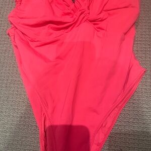 Zara Pink One Piece Swimsuit with Ruched Detail
